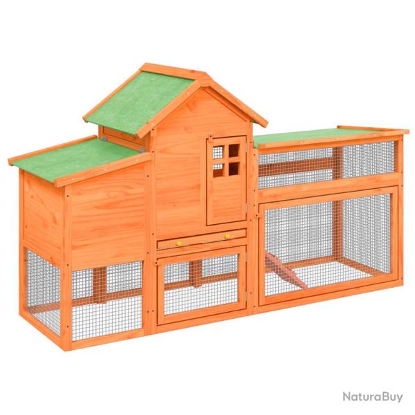 Poulailler enclos cage poules 186,5 x 58,5 x 113 cm bois massif de pin marron 02_0043898