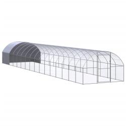 Poulailler enclos cage poules d'ext&eacute;rieur 3 x 16 x 2 m acier galvanis&eacute; Argent 02_0044003