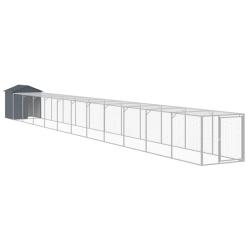 Poulailler enclos cage poules avec cour 117 x 1221 x 123 cm acier galvanis&eacute; anthracite 02_0043945