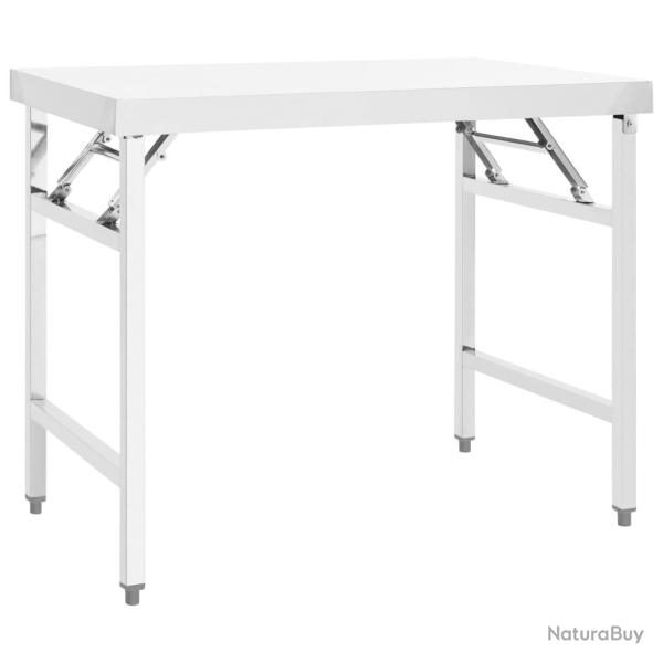 Table de travail professionnelle pliable de cuisine 100 x 60 x 80 cm acier inoxydable 02_0045425