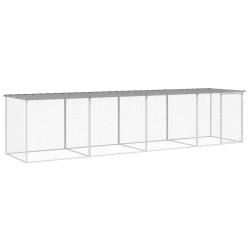Poulailler enclos cage poules avec toit clair 403 x 98 x 90 cm acier galvanis&eacute; gris 02_0043985