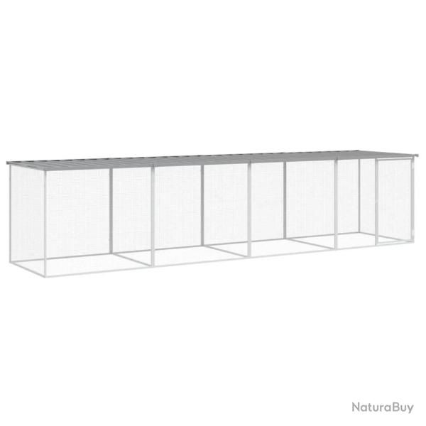 Poulailler enclos cage poules avec toit clair 403 x 98 x 90 cm acier galvanis� gris 02_0043985
