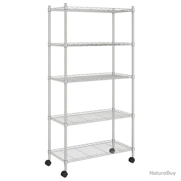 �tag�re de rangement 5 niveaux roues 75 x 35 x 155 cm Chrome 250 kg Argent 02_0045701