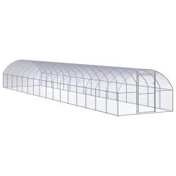 Poulailler enclos cage poules d'ext&eacute;rieur 3 x 16 x 2 m acier galvanis&eacute; Argent 02_0044002
