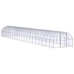 Poulailler enclos cage poules d'ext&eacute;rieur 3 x 20 x 2 m acier galvanis&eacute; Argent 02_0044006