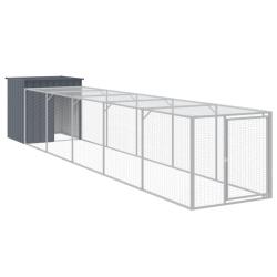 Poulailler enclos cage poules avec cour 110 x 609 x 110 cm acier galvanis&eacute; anthracite 02_0043942