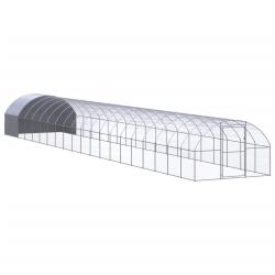 Poulailler enclos cage poules d'ext&eacute;rieur 3 x 20 x 2 m acier galvanis&eacute; Argent 02_0044007