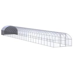 Poulailler enclos cage poules d'ext&eacute;rieur 3 x 24 x 2 m acier galvanis&eacute; Argent 02_0044008