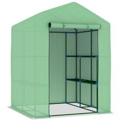 Serre tente abri plante fleur l&eacute;gumes avec &eacute;tag&egrave;res acier 143 x 143 x 195 cm vert 02_0044648