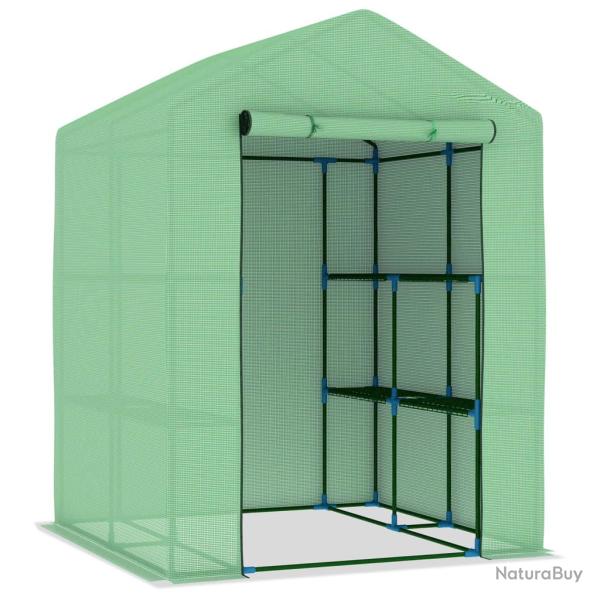Serre tente abri plante fleur l�gumes avec �tag�res acier 143 x 143 x 195 cm vert 02_0044648