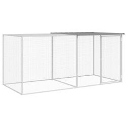 Poulailler enclos cage poules avec toit clair 203 x 98 x 90 cm acier galvanis&eacute; gris 02_0043982