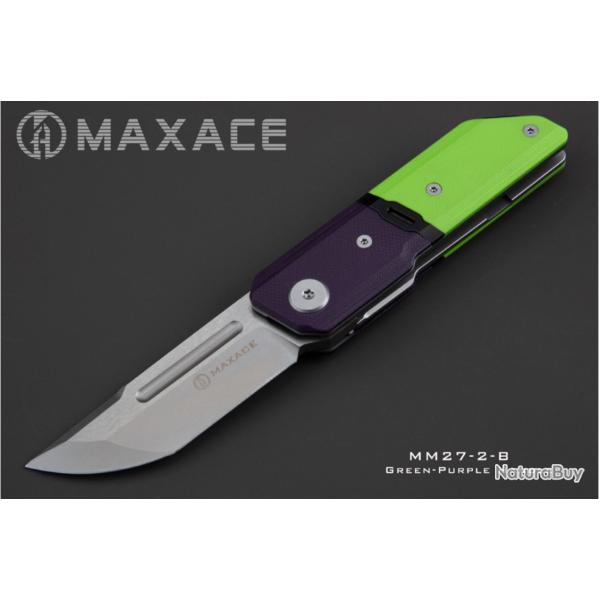 Couteau Maxace Capsule II Green/Purple Lame Tanto Acier 10Cr15CoMoV Manche G-10 Liner Lock MAXMM272B
