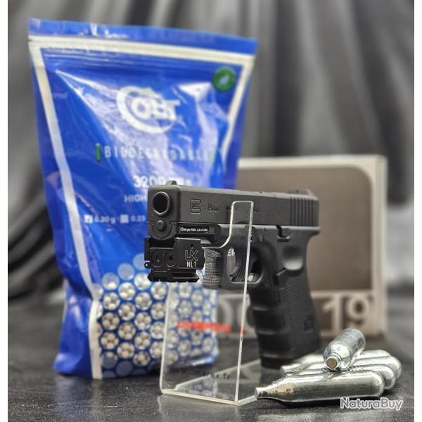 PACK LASER PR�T A TIRER PISTOLET GLOCK 19 GEN4 MOS - BBS 6MM CO2 - BLACK