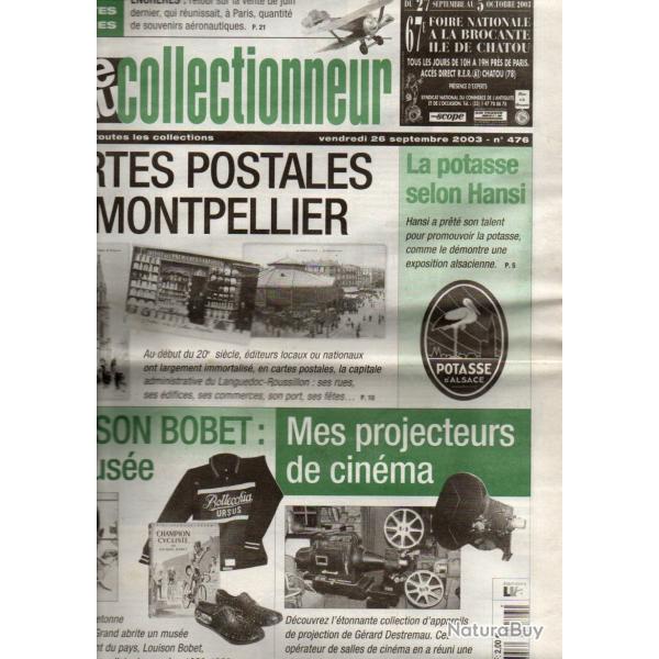 la vie du collectionneur 476 septembre 2003, cartes postales de montpellier, potasse hansi, louison
