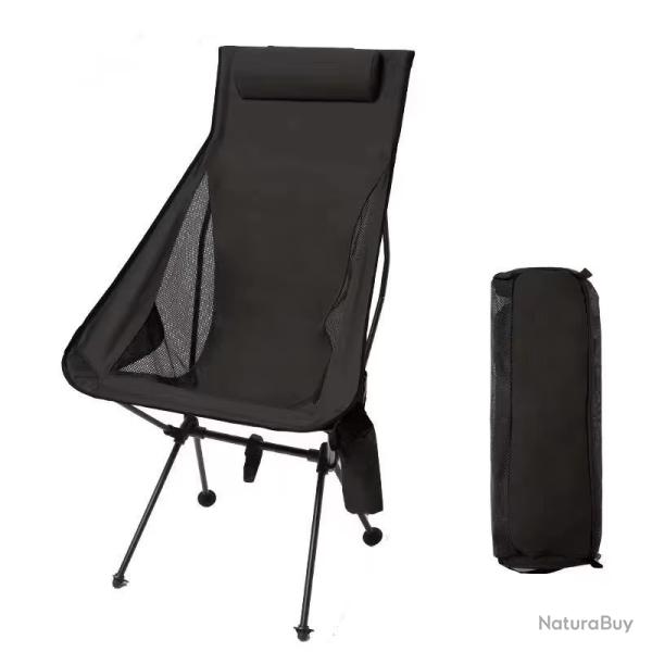 CHAISE PLIANTE DE CAMPING PLEIN AIR PECHE PORTABLE AVEC APPUIE TETE NOIRE