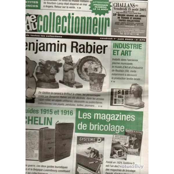 la vie du collectionneur 470 aout 2003, benjamin rabier, guides 1915 et 1916 michelin, piscine rouba