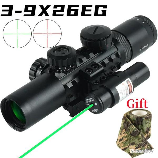 Lunette optique de chasse courte  arbalte Dul3-9X26EG -**SET GREEN