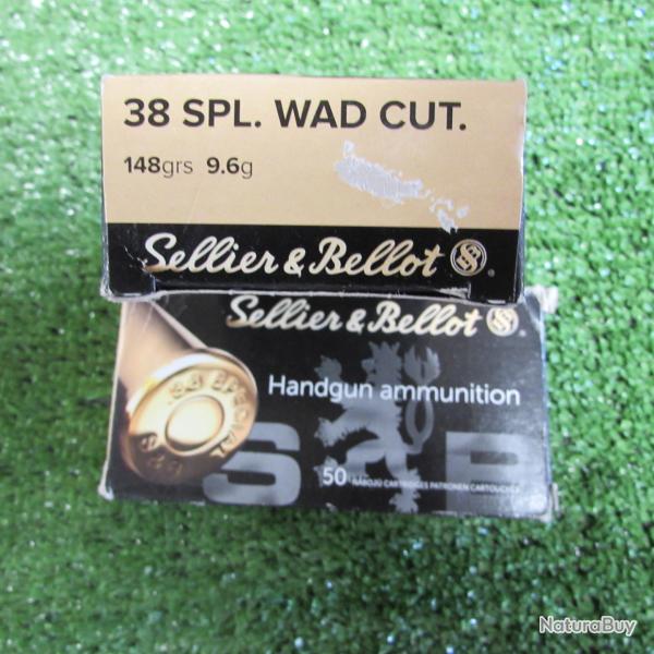 Lot de 2 bo�tes de balles Sellier et bellot calibre 38 SPL Wad Cut soit 100 munitions