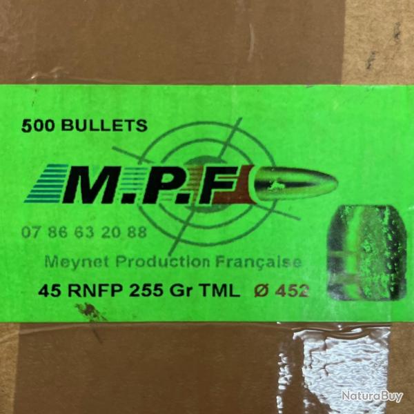 Ogives MPF 45 RNFP �.452 255gr TML x500