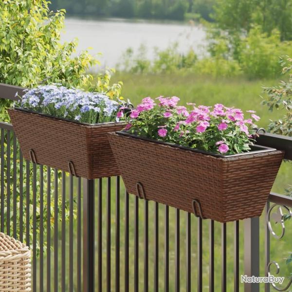 Jardinires avec crochets 2 pcs marron rsine tresse
