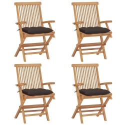 Chaises de jardin et coussins taupe lot de 4 Bois teck massif