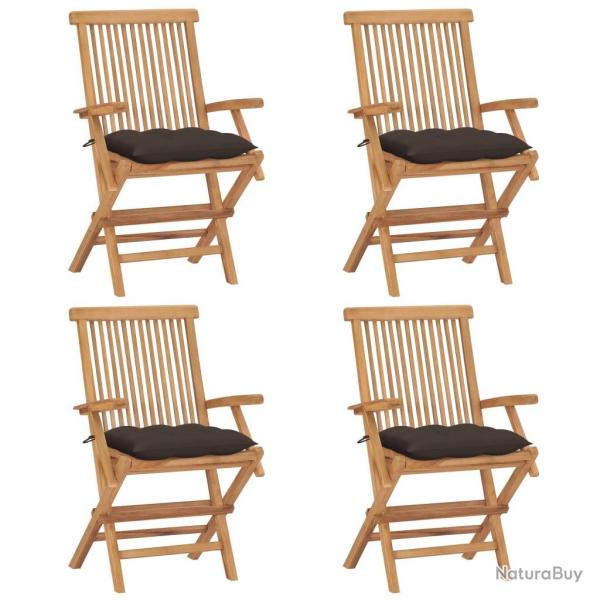 Chaises de jardin et coussins taupe lot de 4 Bois teck massif