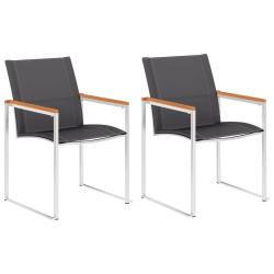 Chaises de jardin lot de 2 Textil&egrave;ne et acier inoxydable Gris