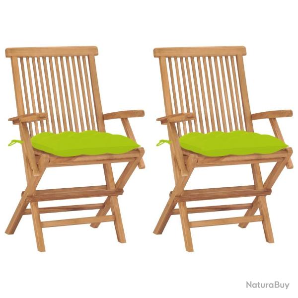 Chaises de jardin avec coussins vert vif lot de 2 Bois de teck