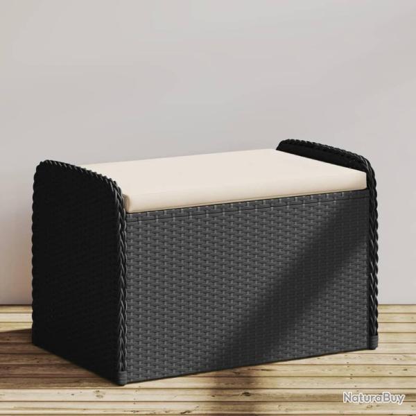 Banc de rangement avec coussin noir 80x51x52 cm r�sine tress�e
