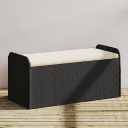 Banc de rangement avec coussin noir 115x51x52 cm r&eacute;sine tress&eacute;e
