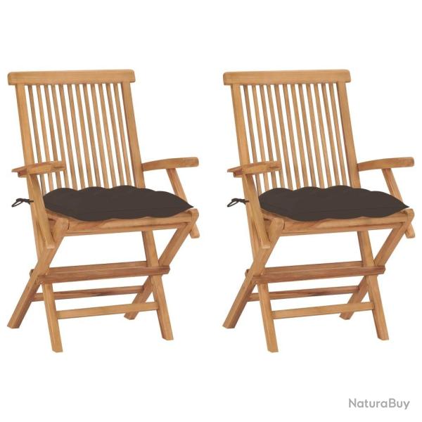 Chaises de jardin avec coussins taupe lot de 2 Bois teck massif