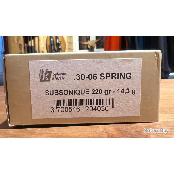 BOITE 20 MUNITIONS SOLOGNE KLASSIC 30-06 SPRING SUBSONIQUE 220GR