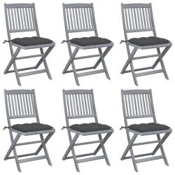 Chaises pliables d'ext&eacute;rieur lot de 6 et coussins Bois d'acacia