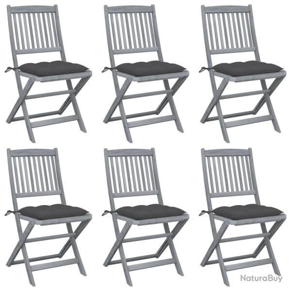 Chaises pliables d'extrieur lot de 6 et coussins Bois d'acacia