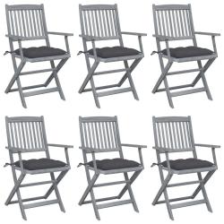 Chaises pliables d'ext&eacute;rieur lot de 6 et coussins Bois d'acacia