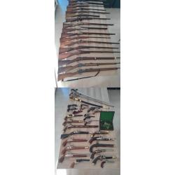 Grand lot d'anciens fusils et carabines du XVIIIe et XIXe tout en cat&eacute;gorie D e) vente libre majeur