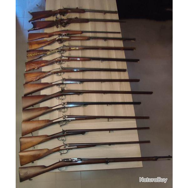 Grand lot d'anciens fusils et carabines du XVIIIe et XIXe tout en catgorie D e) vente libre majeur