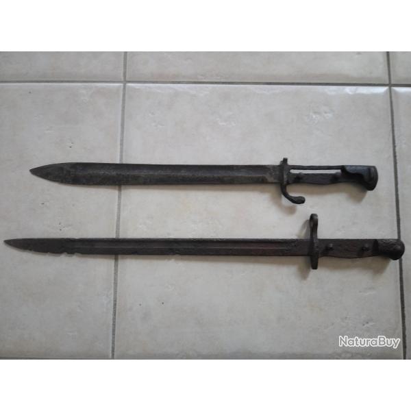Lot 2 baionnettes (MAUSER G98 et US17) WW1 bataille de la Somme