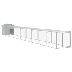 Poulailler enclos cage poules avec cour clair 117 x 1017 x 123 cm acier galvanis&eacute; gris 02_0043956