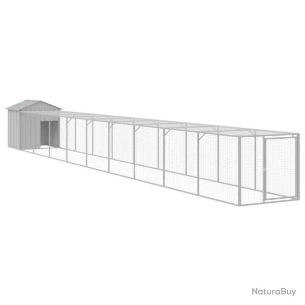 Poulailler enclos cage poules avec cour clair 117 x 1017 x 123 cm acier galvanis� gris 02_0043956