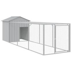 Poulailler enclos cage poules avec cour clair 117 x 405 x 123 cm acier galvanis&eacute; gris 02_0043959