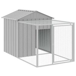 Poulailler enclos cage poules avec cour clair 117 x 201 x 123 cm acier galvanis&eacute; gris 02_0043958