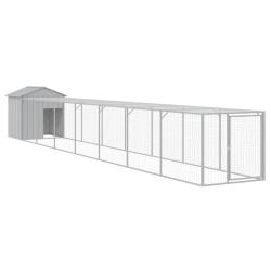 Poulailler enclos cage poules avec cour clair 117 x 813 x 123 cm acier galvanis&eacute; gris 02_0043961