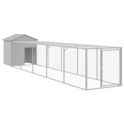 Poulailler enclos cage poules avec cour clair 117 x 609 x 123 cm acier galvanis&eacute; gris 02_0043960