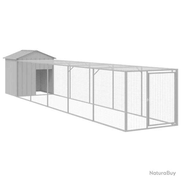 Poulailler enclos cage poules avec cour clair 117 x 609 x 123 cm acier galvanis� gris 02_0043960