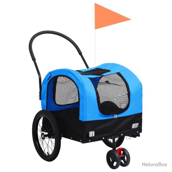 Remorque chariot transport de v�lo pour chiens poussette 2-en-1 bleu 02_0044376