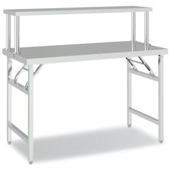 Table de travail de cuisine professionnelle avec &eacute;tag&egrave;re 120 x 60 x 115 cm acier inoxydable 02_0045