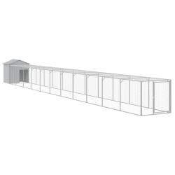 Poulailler enclos cage poules avec cour clair 117 x 1221 x 123 cm acier galvanis&eacute; gris 02_0043957