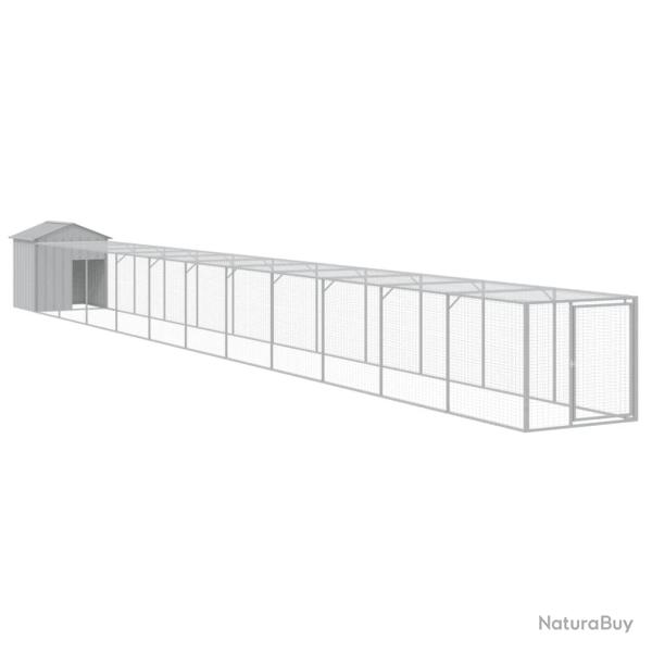 Poulailler enclos cage poules avec cour clair 117 x 1221 x 123 cm acier galvanis� gris 02_0043957