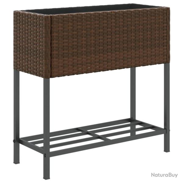 Jardini�re bac lit sur�lev� plantes fleurs terrasse jardin avec �tag�re r�sine tress�e marron 02_00